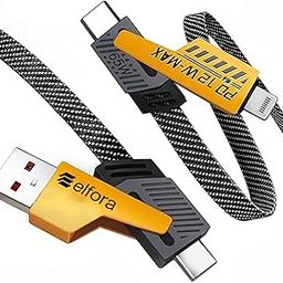 Elfora 4 in 1 Braided Fast Charging Cable 65W | Quad 1.5m Rugged Design Multiport | Type C to Lightning | Type C to USB A | Compatible for iPhones, iPads, Tablets, MacBooks and Android Devices -Black-image-0