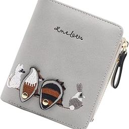 Small Wallets For Women, Cute Mini Animals Embroidery, Short Wallet Card Holder Billfold Leather Purse Wallet Gift For Girls (Grey)-38