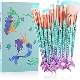 Tenmon 10 Pcs Mermaid Makeup Brush Set with Gift Box Professional Eye Makeup Brushes For Eyeshadow Concealer Eyeliner Brow Blending Brush Tool-38