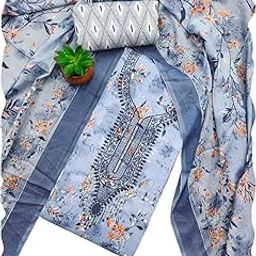 Women's Cotton Printed Unstitched Salwar Suit Dress Material with Embroidered Dupatta, Neck Work-image-1