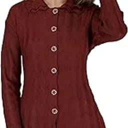 lady willington Women's Woolen V-Neck Cardigan with Double Collar - Heavy Daffodil Fabric Winter Wear Pure Wool Cardigan for Women - Free Size Long - Fully Warm (Maroon, Medium)-picture-43