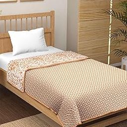 CHICERY 100% Pure Cotton Reversible Dohar/AC Blanket for Single Bed |All Weather Light Weight | Floral Design Dohar| Pack of 1-Light Mint Green Dot-image-1