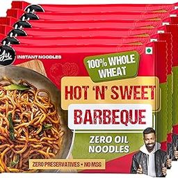 Yu Foodlabs 100% Whole Wheat Hot & Sweet Barbeque Instant Noodles - Zero Preservatives Zero Oil Zero & Zero MSG - Atta Noodles in 6 Mins - Veg - 420g (70g x Pack of 6) - Yu, 420 gram, Hot & Sweet-5