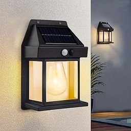 GIGAWATTS Solar Wall Lights Outdoor Motion Sensor Auto Chargeable Exterior LED Sconce Front Porch Security Lamps waterproof for Patio Garden (Pack of 1, Warm Yellow)-image-59