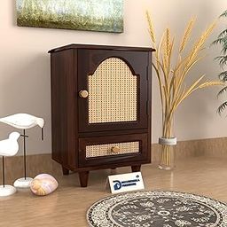 VINTAGE VOGUE Sheesham Wood Bedside Table for Bedroom with 1 Door - Wooden Bedside Table with Drawer Storage Nightstand End Table for Living Room Sofa Side Table (Adrien, Walnut)-picture-10