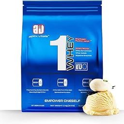 Apex Vitals 1 Whey - Grass-Fed Protein Powder |60% Concentrate & 40% Isolate | 13g EAA & BCAA | Post-Workout Recovery |Digestive Enzymes | EFSA & FSSAI Certified |French Vanilla flavor - 2 Kg-image-51