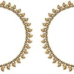 Ruby-Green Gold Plated Ethnic Antique Payal/Anklet - 412932-6