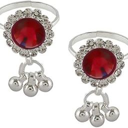 Red Colour Studded Shimmering Stone Trendy Toe Ring Bichudi for Women-image-26