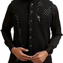 Men's Viscose Intricate Embroidery & Sequins Kurta Jacket Set (3pcs)-picture-4