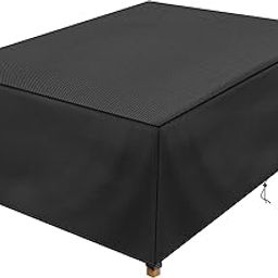 Patio Table Cover 100% Waterproof, 96.4x63.7x27.9 inch Outdoor Table Cover Rectangular, Patio Furniture Cover for Dinning Furniture, Picnic Coffee Tables Chairs and Sofas, Black-picture-25