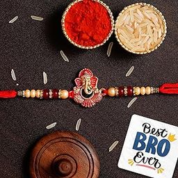 eCraftIndia Designer Ganesha Rakhis, Best Bro Ever Fridge Magnet with Roli Chawal Pack - Rakhi for Brother, Bhaiya, Bhai-image-92