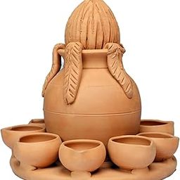 ECOCOURAGE Terracotta Diya Stand for Puja | Kalash-Shaped Clay Lamp Holder with 9 Diyas | Eco-Friendly Festive Decor for Diwali & Mandir Use-image-5