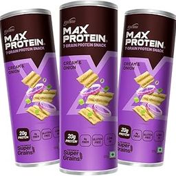 RiteBite Max Protein Cream & Onion Protein Chips With 20G Protein, 8G Fiber | Gluten Free, Low Gi, No Cholesterol & Trans Fat 7 Grain Protein Snack, 120G (Pack Of 3), 360 Gram-image-79