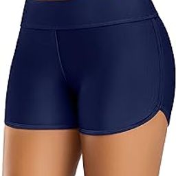 Women's Solid Swim Shorts Tankini Bottom Stretch Board Shorts XL Blue Gray-image-36