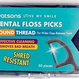 Charcoal Round Thread Dental Floss Picks Upgraded With Tongue Cleaner 50 Picks (THAILAND)-picture-6