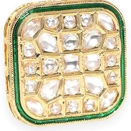 22K Gold-Plated Kundan-Studded Green Enamelled Adjustable Finger Ring for Women & Girls-image-2