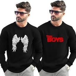 Men's Black Cotton Fleece Stylish Casual Crew Neck Full Sleeves Sweat T-Shirt with Ribbed Cuffs | Combo Pack | 3051-56-picture-23