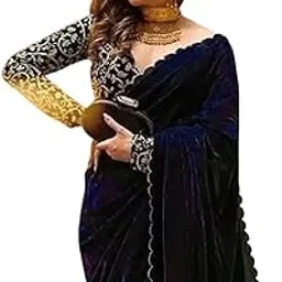 a to z cart Women's Velvet Embroidered Saree Rency-01-picture-14