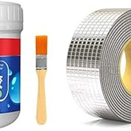 Ramnji Waterproof Leakage Repair Aluminum Foil Tape 5CM & Transparent Waterproof Glue 300gm with Brush Roof Waterproofing Water Proof Glue-21