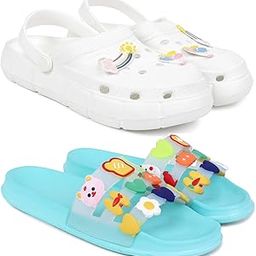 Combo Pack of 2 Slipper/Flip Flops/Slides/Clogs/Sandals with Adjustable Back Strap for Women (WCL-Ranbo,MixVeg)-picture-24