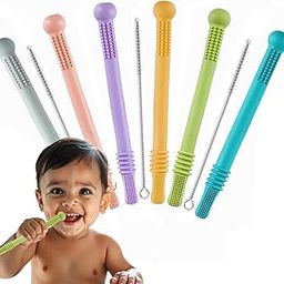 Kidology Baby Teething Tubes ? Pack of 6 Silicone Teethers with Cleaning Brush ? BPA-Free, Soft, Washable Teething Sticks for Babies 3M+-image-92