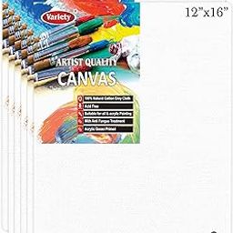 VARIETY CANVAS 12 X 16 Inch Cotton Canvas Board for Painting, 7OZ Primed, Pack of 6 Piece - White-12