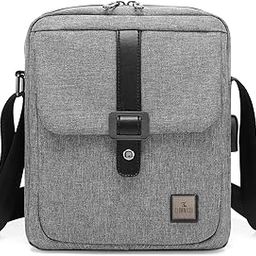 Single Shoulder Unisex Water Resistant Polyester 10.6 inch Tablet Bag Sling Bag with External USB Interface (Grey)-image-5