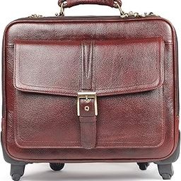 42 Liters Tan Leather Suitcases & Trolley Bags for Men Luggage 4 Wheels (Brown)-image-64