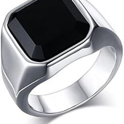 Gothic Vintage Stainless Steel Square Black Agate Stone Ring for Men-image-36