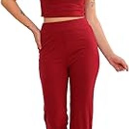 Women Brown Fit and Flared Solid Crop Top and Trouser Co-Ords Set (Brown_S)-image-1