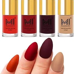 MI FASHION Velvet Matte Nail Polish Combo Sets For Women Classic Touch, Lasting Style 9.9ml Orange, Tomato Red, Wine, Nude (Pack Of-4)-image-11