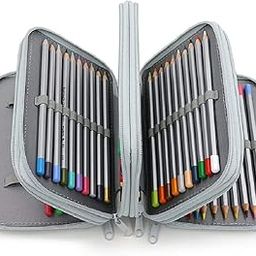 72 Holes Handy Multi-Layer Zipper Pencil Case with Handle Strap, Oxford Fabric (Grey)-image-73