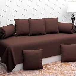 BEVI 100% Glace Cotton Solid Printed Living Room Hall 8 Pieces Diwan Set Diwan Set with Single bedsheet, 5 Cushion Cover & 2 Bolster Cover (Brown)-5