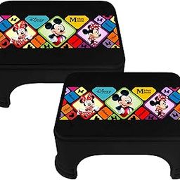 Homestic Disney Mickey Minnie Print Square Plastic Bathroom Stool (Set of 2, Black) -HS_35_KUBMART17713-image-70