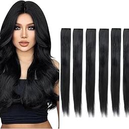 saiya 6 clip hair extension for women easy to wear 22 inch black-image-63