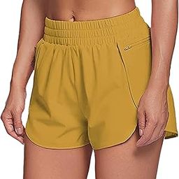 Women's Sports Shorts With Zip Pocket Quick-Dry Athletic Shorts Sports Elastic Waist-image-86