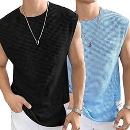 Waffle Sleeveless Round Neck Polycotton T-Shirt for Men-image-86