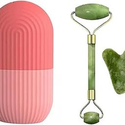 Reusable Jade Face Roller & Gua Sha Stone - Set Of 3 With Ice Roller & Facial Massager, Blue-image-3