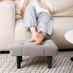 WUDENSEE Footstool Rectangle Ottoman,Velvet Soft Footrest Ottoman with Wood Legs,Sofa Footrest Extra Seating for Living Room Small Stool for Living Room Couch Pets (Grey)-image-93