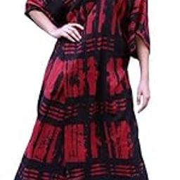 Siyara Fab Black and Red Printed Long Dress for Women Soft Cotton | Relax Fit Dress with V-Neck and Elbow-Length Sleeves-image-2