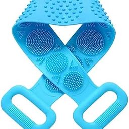 BENEDICT Silicone Body Back Scrubber, Double Side Bathing Brush for Skin Deep Cleaning Massage, Dead Skin Removal Exfoliating Belt for Shower, Body Brush for Bathing (BLUE)-32