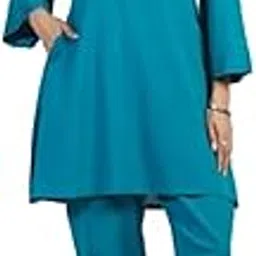 crafiqa Blue Solid Cotton Flex Co-ord Set for Women-picture-17