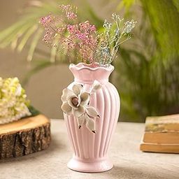 Market99 Light Pink Ceramic Curvy Vase - Engraved Floral Pattern, Flower Holder | Vase for Flower Pot, Gift, Home Decor, Bedroom, Office, and Living Room | Aesthetic-image-7