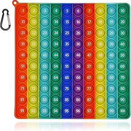 tekme Educational Big Size Pop It Fidget Toys, 1 to 100 Numbers Pop It Toy for Kids, Push Pop Bubble Fidget Sensory Toy, Learning Pop It Toys for Toddlers, Rainbow Square Pop It Toy-16
