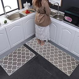 ishro home Kitchen mats for Floor Anti Slip Waterproof | Set of 2 Pcs| Non-Skid, Soft Absorbent Rugs for Kitchen, Laundry, and Hallway|137x45cm, 45x71cm| 4mm Thickness-16