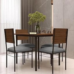 SIYA ART Wooden Top Iron Frame 4 Seater Dining Table with Cushioned Chair for Living Room Home Dining Room Furniture Set (Brown-Grey)-image-49