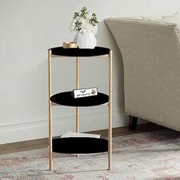 NW CRAFTS Attractive Golden Metal Frame and Wooden Top Bedside Table Coffee Table Storage Table Console Table Nightstand 3-Tier Table for Living Room Bedroom and Office (Golden Black)-24