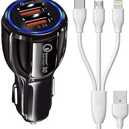 30W Car Charger for Maruti Swift ZXI AMT Dual USB Port Car Charger High Speed Quick QC 3.0 Smart with 1.2m 3-in-1 Multi Cable Micro USB Android iOS Type-C USB Cable (Black, ST.N)-2