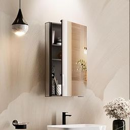 Kohler Maxstow Mirror Cabinet 15"x24"x3.56" (38.1cm x 60.96cm x 9.04cm), Dark Anodized Aluminum with Silver Coated Glass - Bathroom Cabinet with Storage for Medicine, Makeup, Toiletries - Slim-12