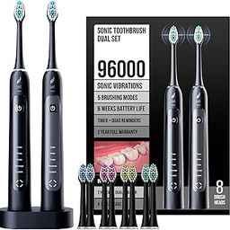 Sonic Toothbrush Double Set with Dual Charging Base and 8 Brush-Heads 5 Modes Smart Auto Timer-image-18